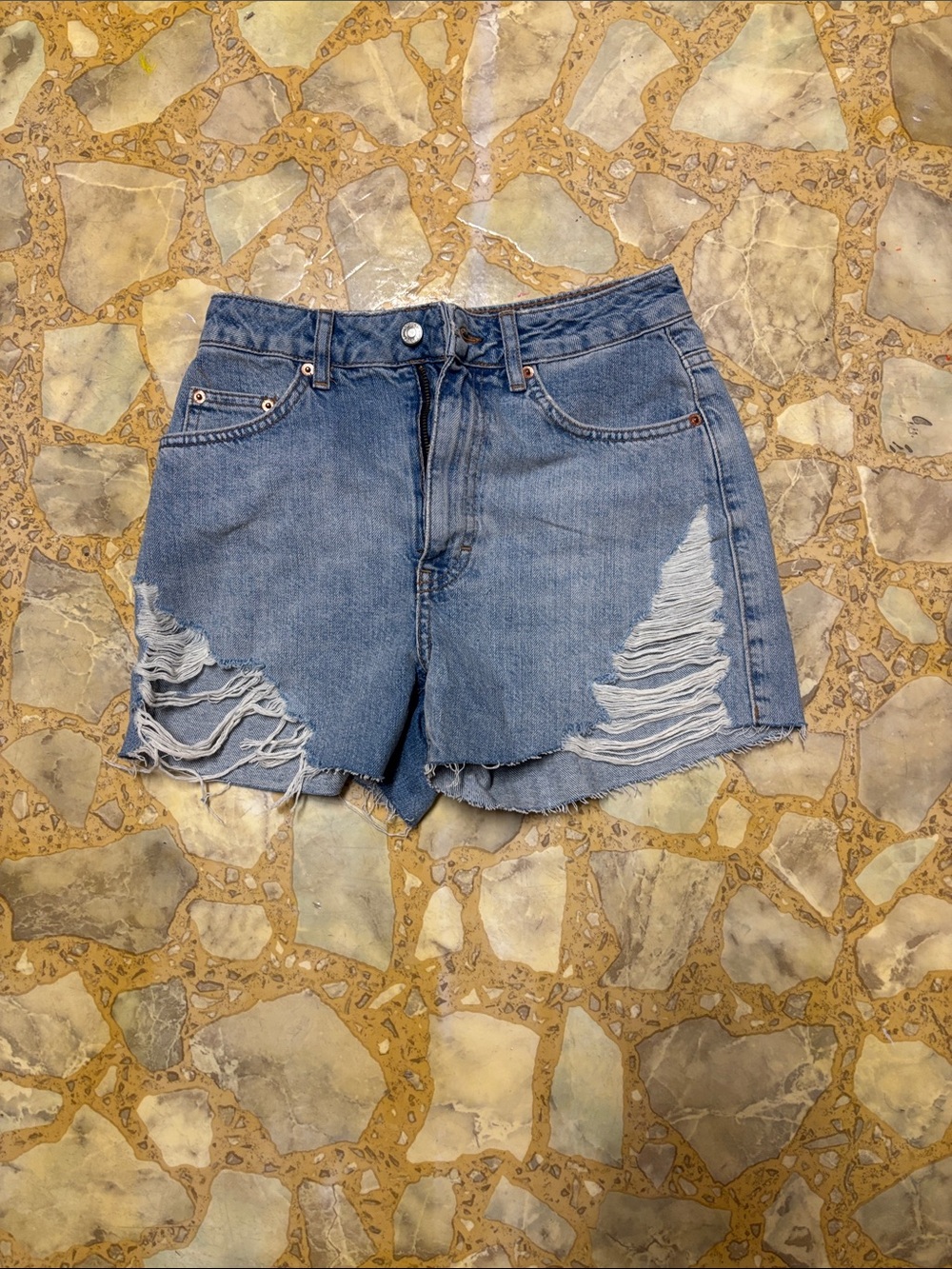 Topshop Light Blue Distressed Denim Cutoff Shorts